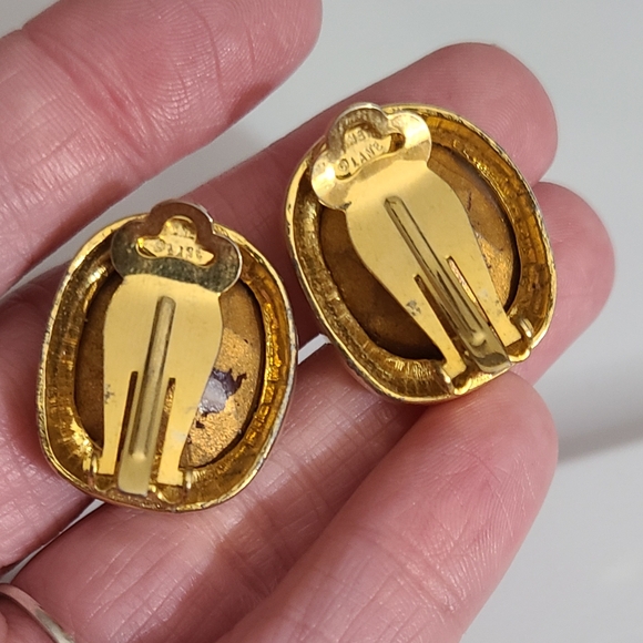 Vintage KJL headlight earrings gold chunky glass rhinestones kenneth Jay lane - Picture 9 of 10